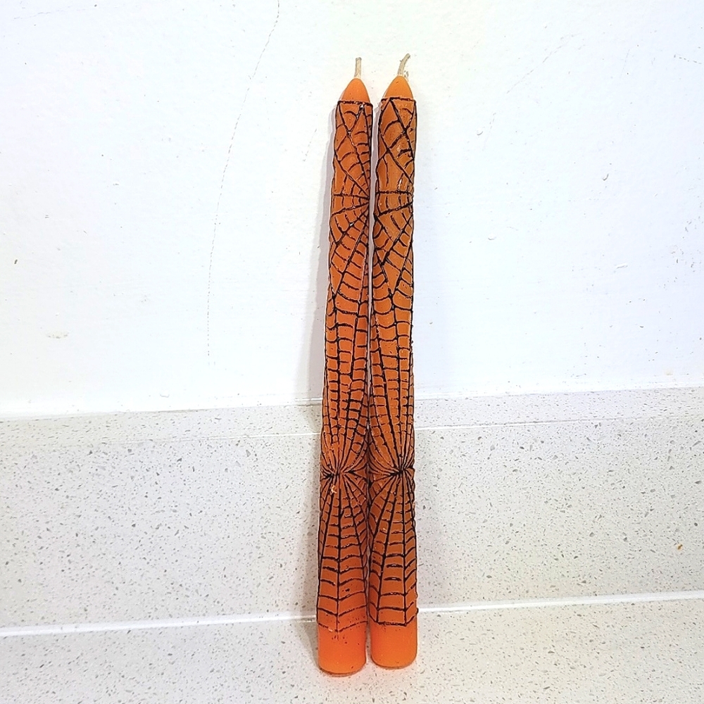 Candles Spider Web 10 inch Taper candles Set of 2 New.